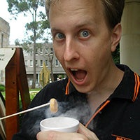 student demonstrating liquid nitrogen