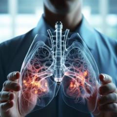Person holding a graphical representation of human lungs
