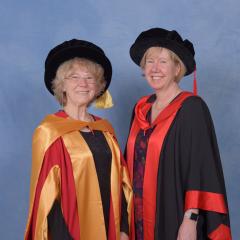 Professor Cheryl Praeger (left) and UQ Executive Dean of Science, Professor Melissa Brown (right)